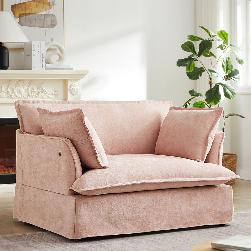 Merax Modern Chenille Upholstered Armchair with Integrated Charging Ports image number 1