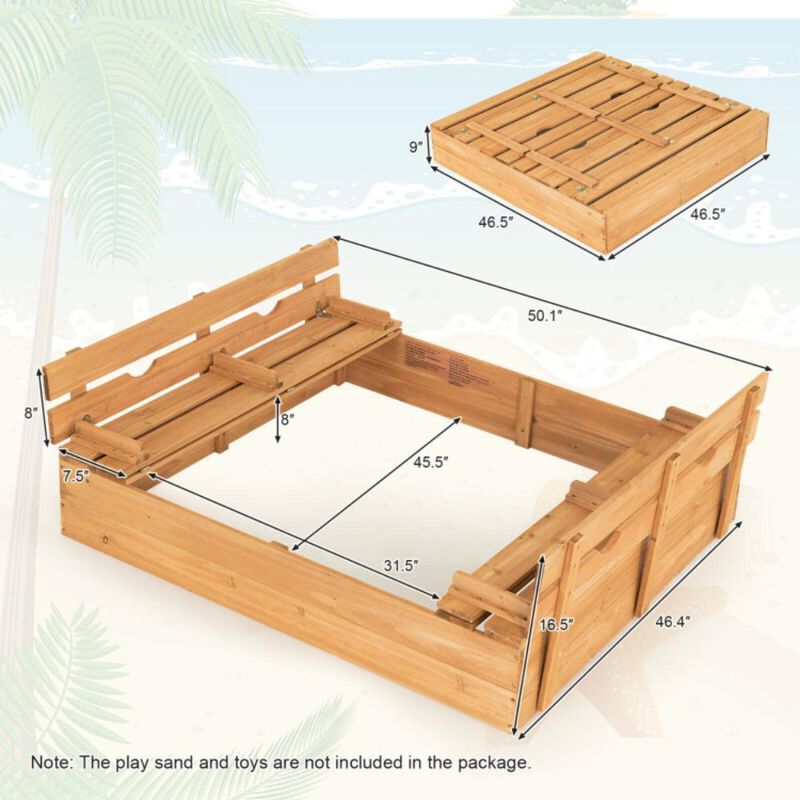 Hivvago Kids Wooden Sandbox with 2 Foldable Bench Seats