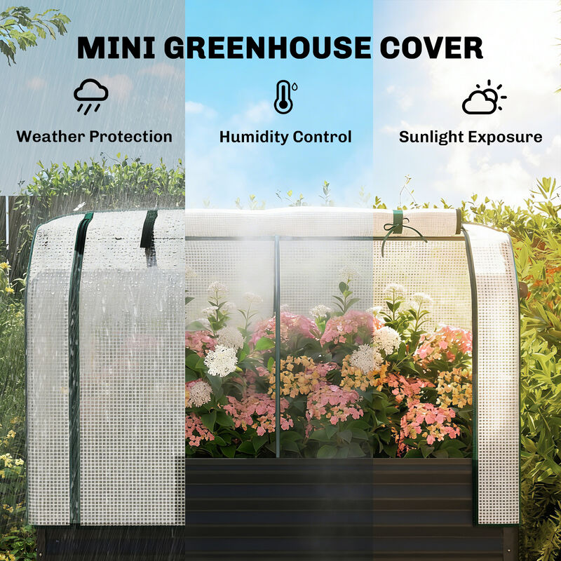 Hivvago Metal Raised Planter with Greenhouse Cover and Shelf image number 3