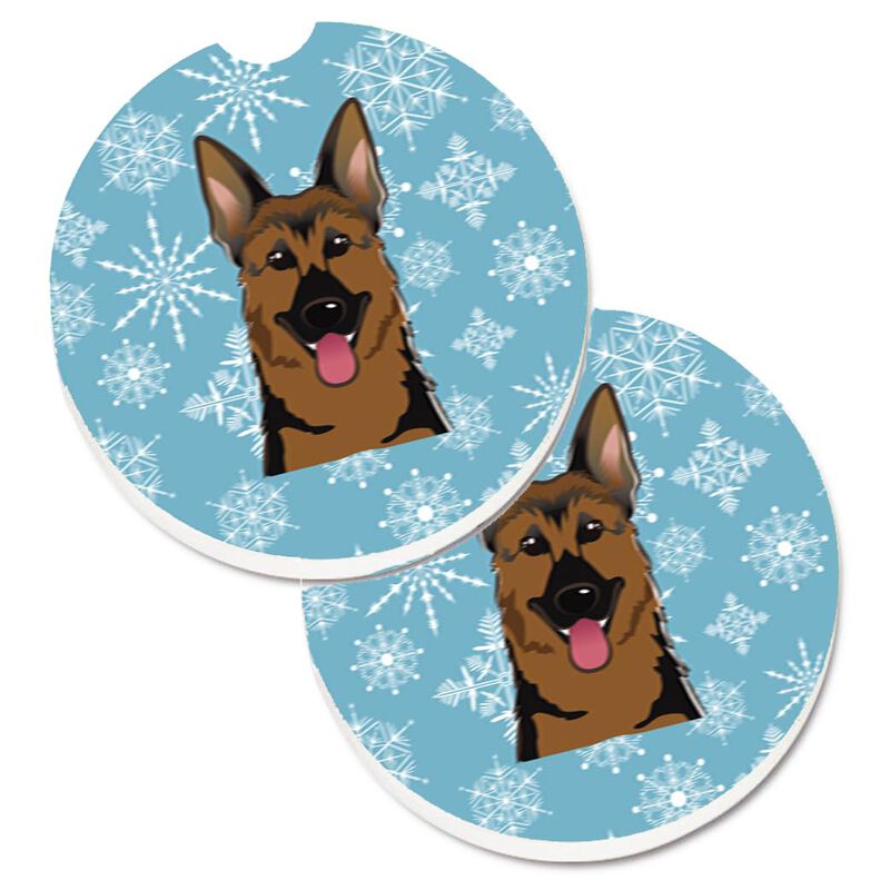 Caroline's Treasures Snowflake German Shepherd Set of 2 Cup Holder Car Coasters BB1645CARC, 2.56, Multicolor