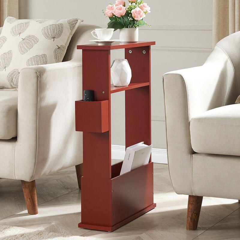 Kings Brand Furniture Zeke Narrow Side Table with Storage Shelf - Modern Sofa End Table, Small Nightstand with Magazine Rack