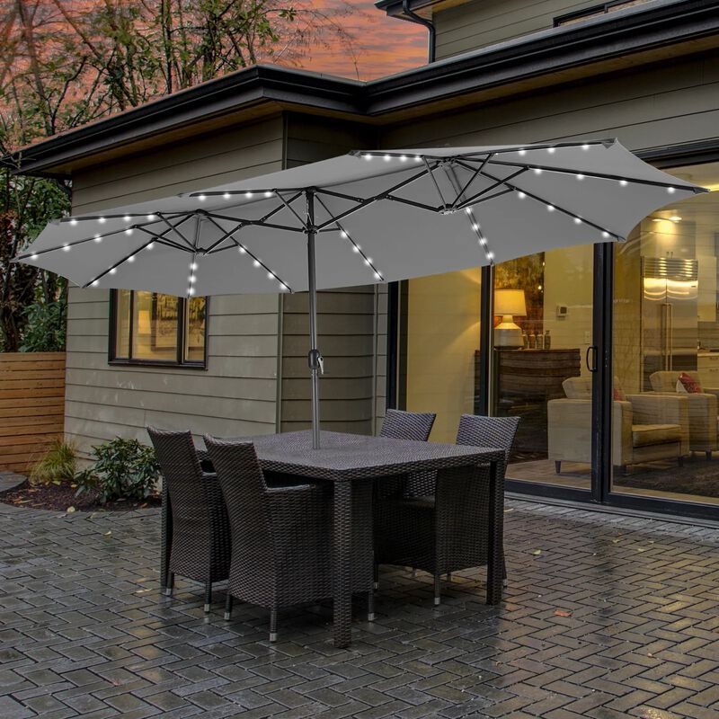 15 Feet Twin Patio Umbrella Double Side Market Umbrella with 48 Solar LED Lights image number 1