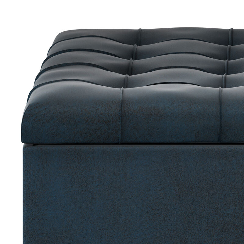 Harrison Coffee Table Storage Ottoman in Distressed Dark Blue Faux Leather