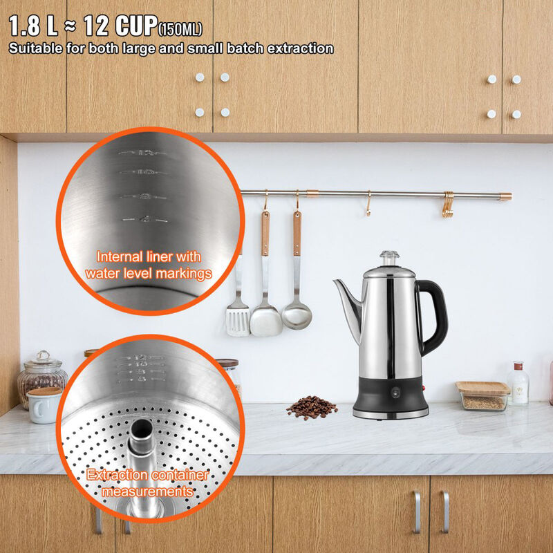 12-Cup Coffee Percolator with Heat-Resistant Handle, Stainless Steel Electric Coffee Pot-Silver image number 4