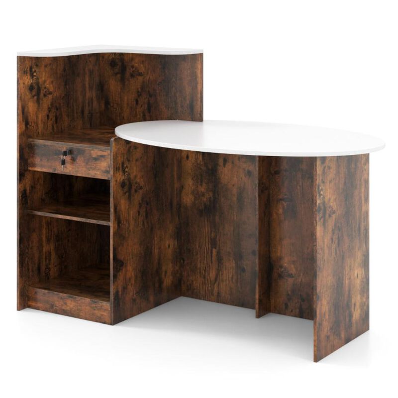 Hivvago Modern Reception Desk Front Counter Desk with Oval Tabletop