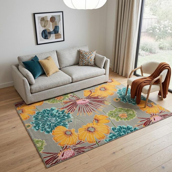 HomeRoots Floral Hand Carved Handmade Area Rug