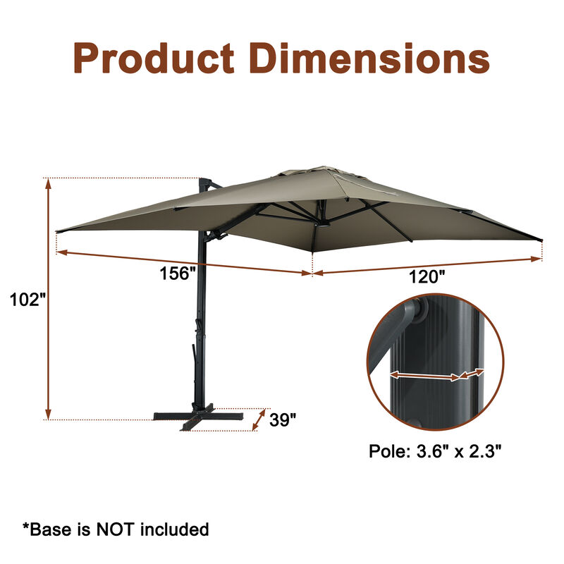MONDAWE 13ft Square Solar LED Cantilever Patio Umbrella for Outdoor Shade