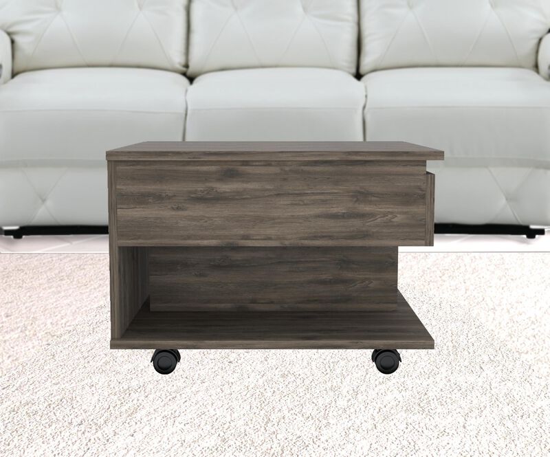 Homezia 22" Dark Brown Manufactured Wood Rectangular Lift Top Coffee Table With Drawer