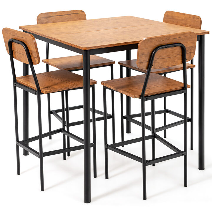5 Pieces Industrial Dining Table Set with Counter Height Table and 4 Bar Stools