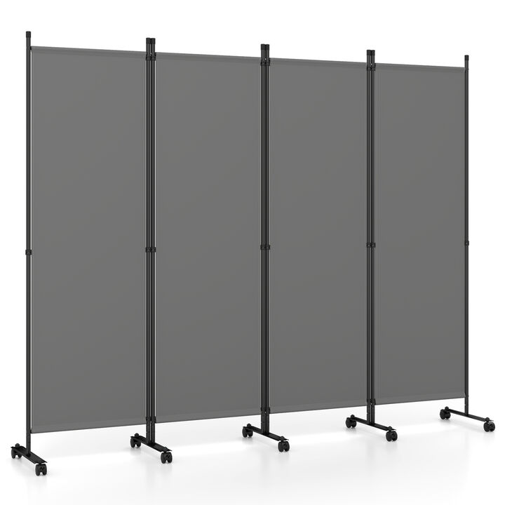 Portable 4 Panel Room Divider with Wheels, Folding Privacy Partition Screen for Home Office