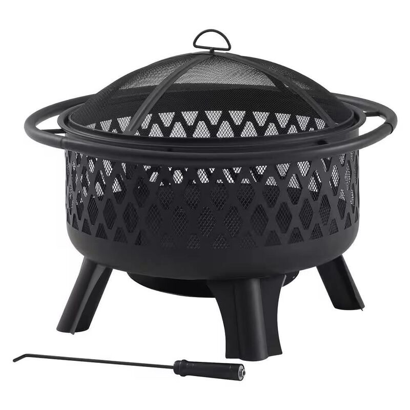 Hivvago 30-inch Black Steel Outdoor Fire Pit Grill with Screen and Poker