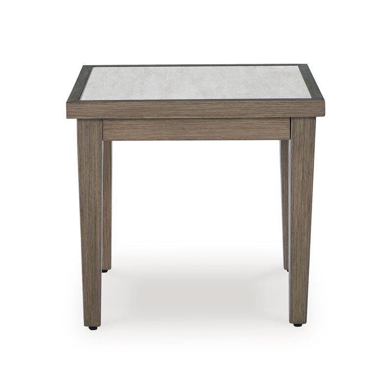 Inaya Outdoor Square End Table, Beige Sintered Stone, 24 Inch Brown image number 2