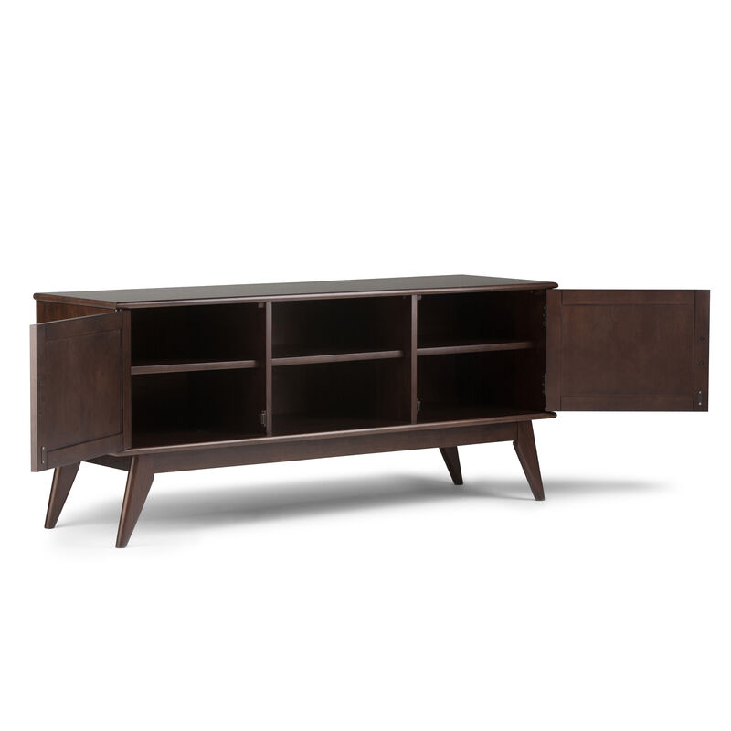 Draper SOLID HARDWOOD 60 inch Wide Mid Century Modern TV Media Stand in Medium Auburn Brown For TVs up to 65 inches