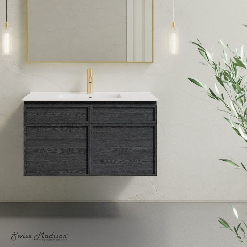 St. Tropez 36" Wall-Mounted Bathroom Vanity in Black Oak with Sink Top image number 1