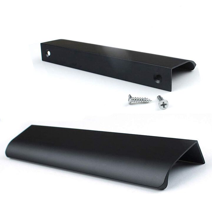 JOOJA 10 Pack Modern Style Finger Edge Pull Furniture DrawerHandles Hidden Cabinet Kitchen Drawer Handles Knobs (200mm, Black)