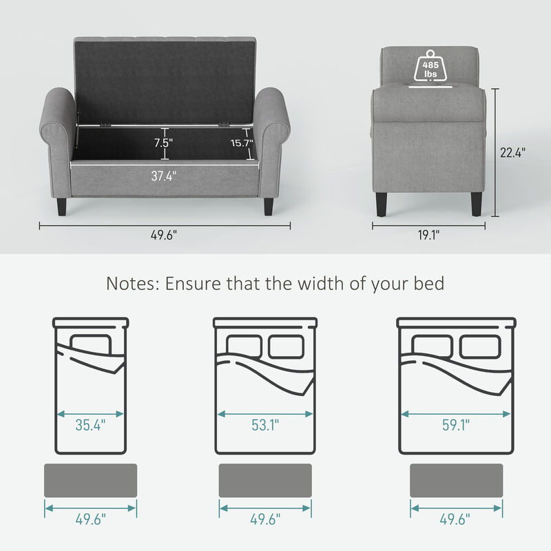 Hivvago End of Bed Storage Ottoman with Rolled Arms image number 2