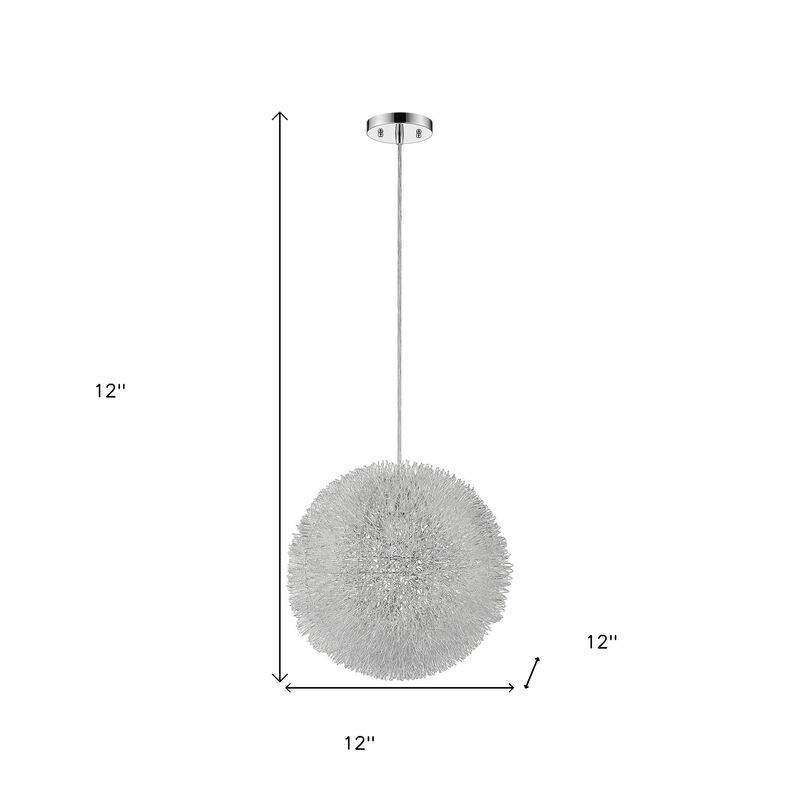 Hivvago Luminary 1-Light Metallic Silver Pendant With Hand Woven Aluminum Wire Shade (12")