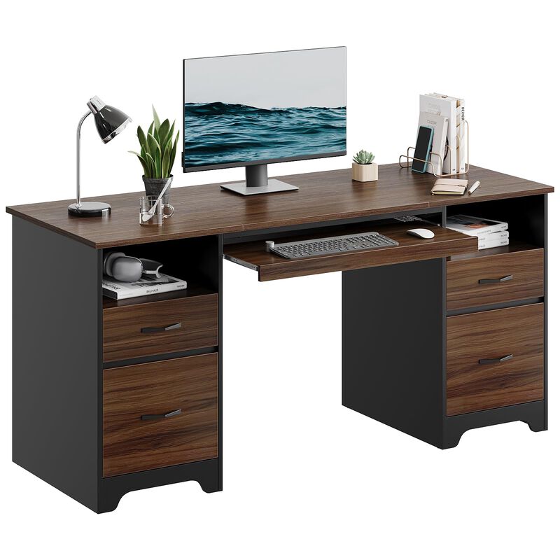 Bestier 59    Computer Desk with 4 Drawers, Office Desk with Storage, Industrial Executive Desk with File Drawer, Keyboard Tray