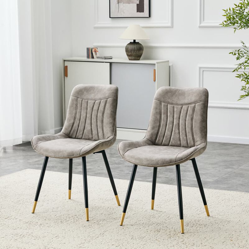 Set of 2 High Back Dining Chairs Faux Leather Channel Stitched Side Chairs with Metal Legs Adjustable Non Slip Feet image number 4