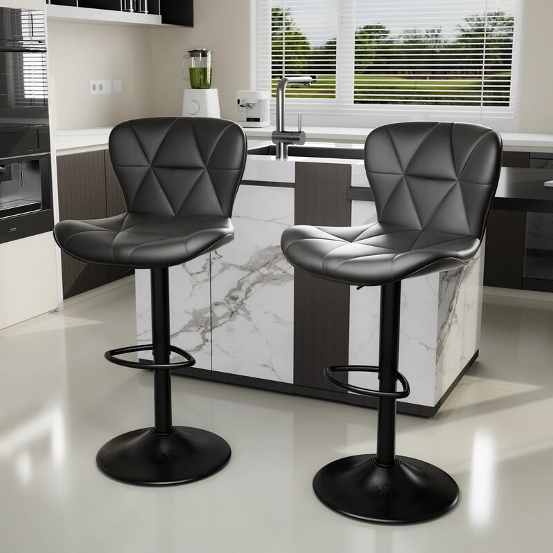 Faux Leather Swivel Bar Stools Set of 2, Adjustable Counter Height Kitchen Chairs, Iron Frame High Backrest 360&deg; Barstools for Kitchen Counter, Outdoor image number 2