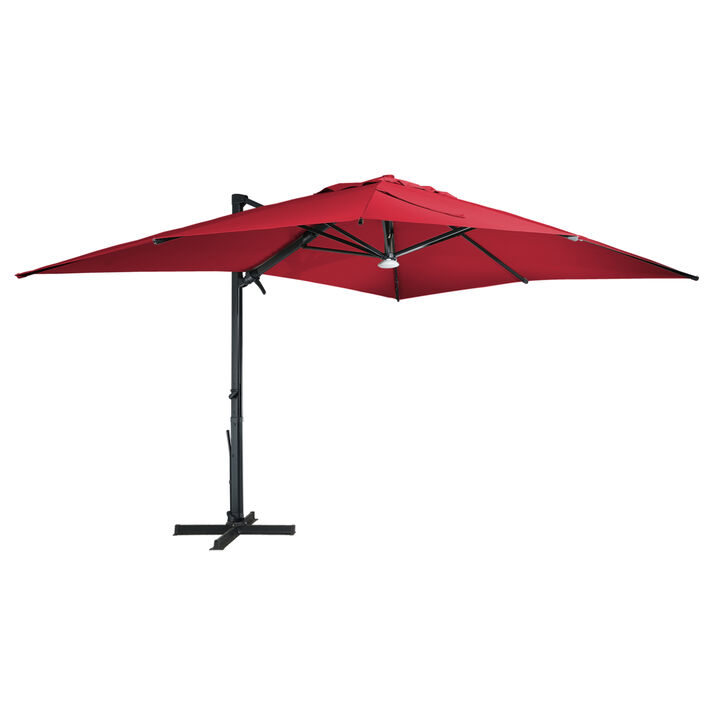 MONDAWE 13ft Square Solar LED Cantilever Patio Umbrella with Bluetooth Light for Outdoor Shade