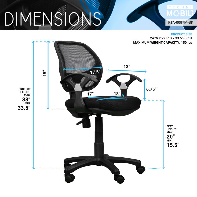 Streamdale Midback Mesh Task Office Chair, Black image number 3