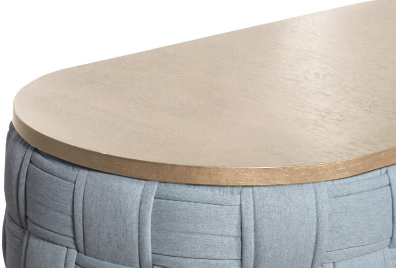 HomeRoots 41" Natural and Blue Wood And Woven Fabric Oval Coffee Table