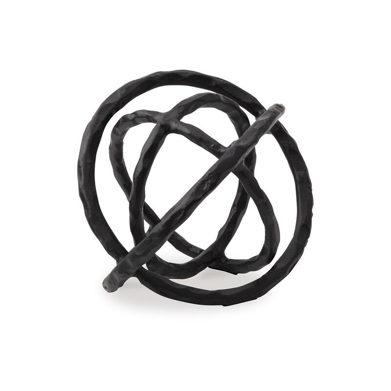 Lizy Sculpture Decor Set of 2 Interlocking Round Rings Black Cast Aluminium - Benzara