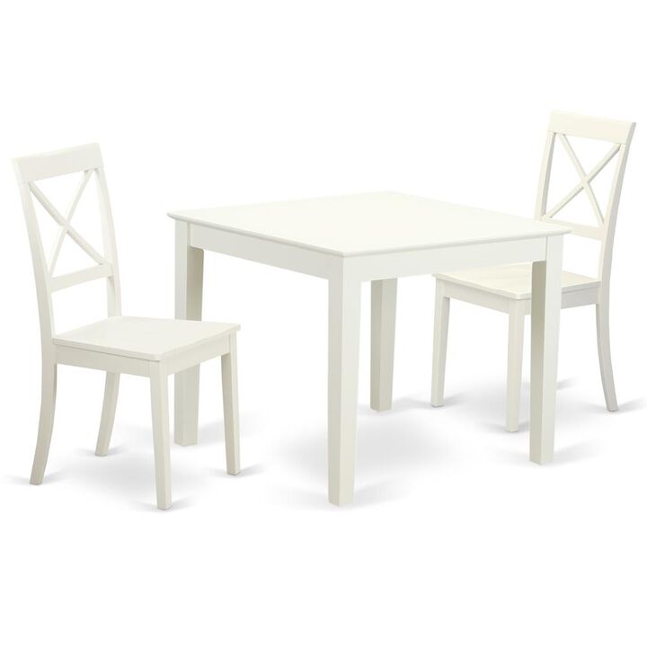 3 Pc square Kitchen Table and 2 Wood Kitchen Dining Chairs in Linen White