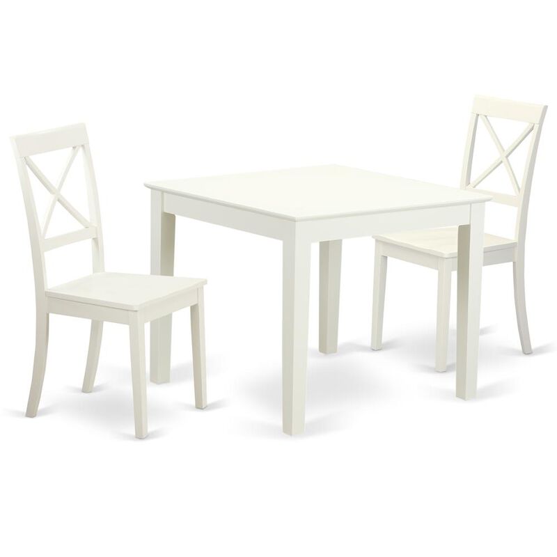 3 Pc square Kitchen Table and 2 Wood Kitchen Dining Chairs in Linen White