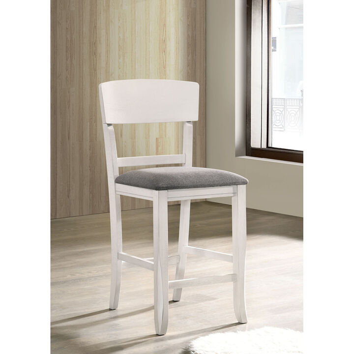 Contemporary Dining Room Counter Height Chairs Set of 2 Chairs only White Solid wood Gray Padded Fabric Seat