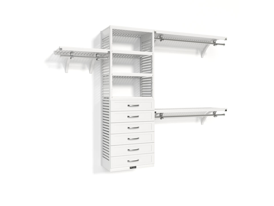 Solid Wood Walk-In Closet Organizer with 6 Shaker Style Drawers
