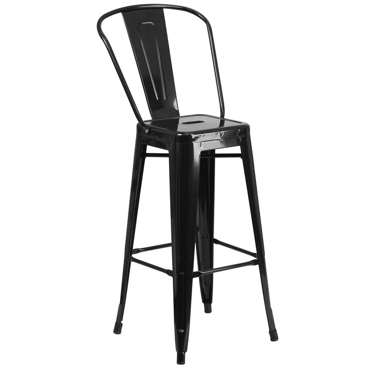 Flash Furniture Commercial Grade 30" High Black Metal Indoor-Outdoor Barstool with Removable Back