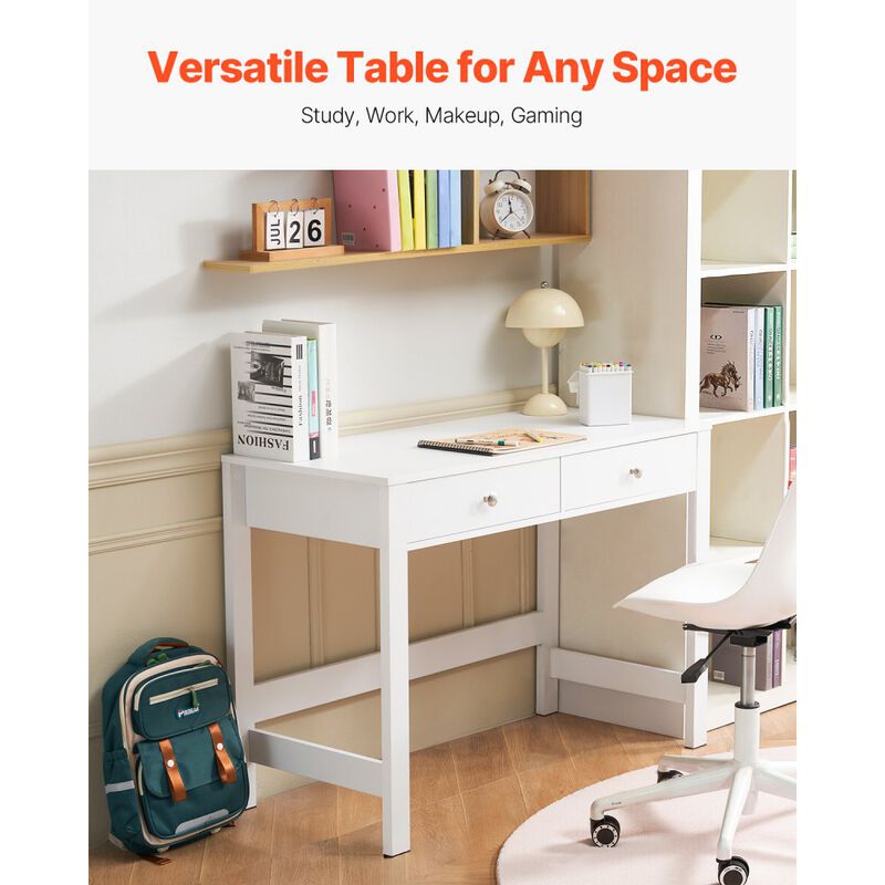 Modern Kids Writing Desk with Storage Drawers Rectangle Study Table for Home Office-White image number 7