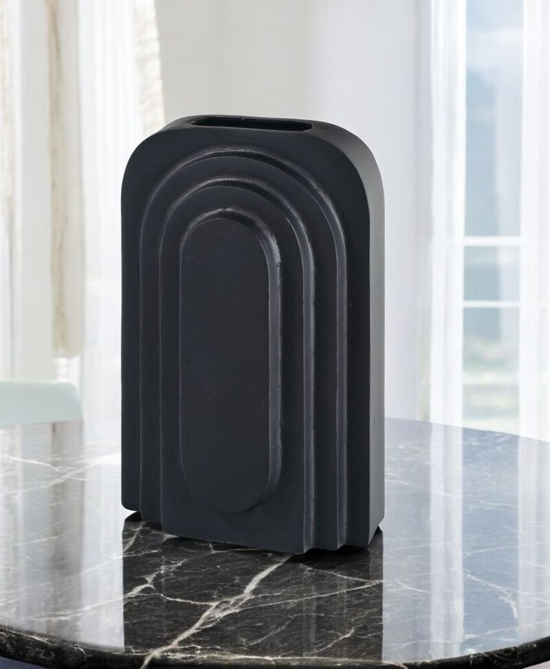 HomeRoots 12" Black Geometric Aluminum Table Vase image number 1