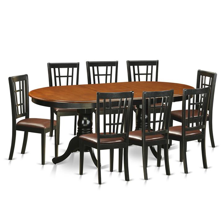 East West Furniture 9  PC  Dining  room  set-Dining  Table  with  8  Wood  Dining  Chairs