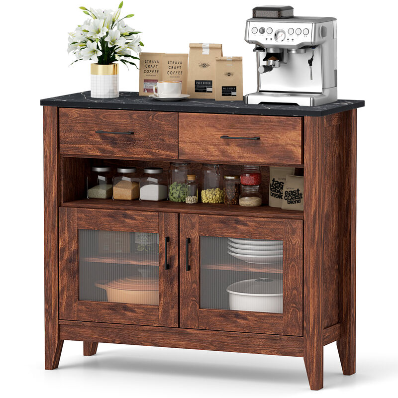 Coffee Bar Storage Cabinet with Open Shelf and Dual Drawers – Compact Sideboard