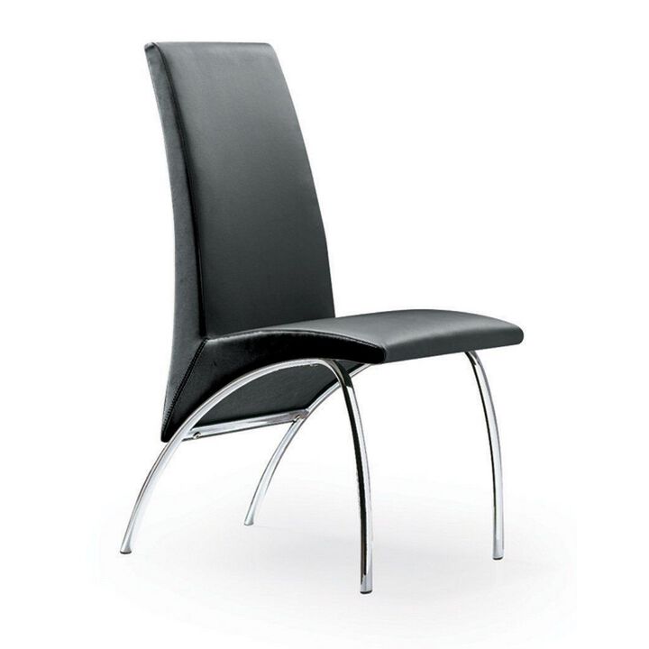 Cai 17 Inch Accent Chair, Set of 2, Chrome Legs, Vegan Faux Leather, Black - Benzara