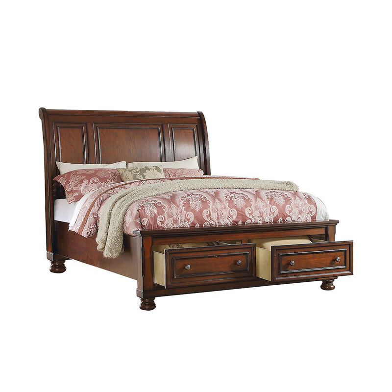 Simple Relax Sleigh Bed With 2 Drawers, Cherry Brown image number 0