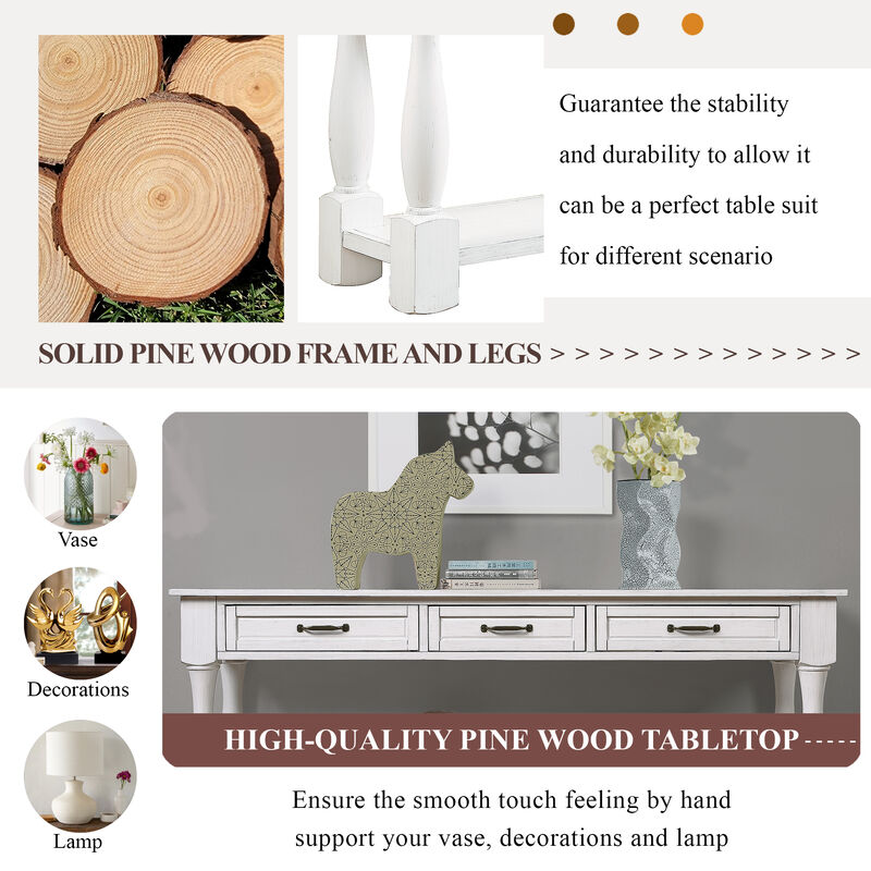 Mondawe 63 Inch Wooden Console Table With 3 Drawers And 1 Bottom Shelf Entrance Hallway Sofa Table