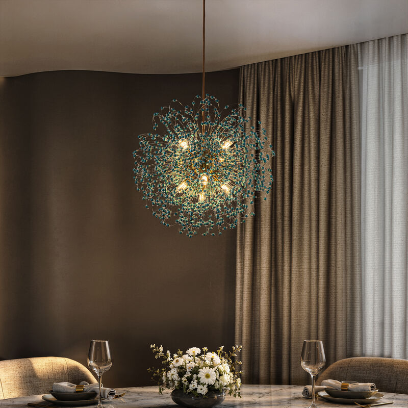 20'' Antique Gold Modern Eclectic Starburst Chandelier with Turquoise Beads Accents for Dining Room Entryway image number 3