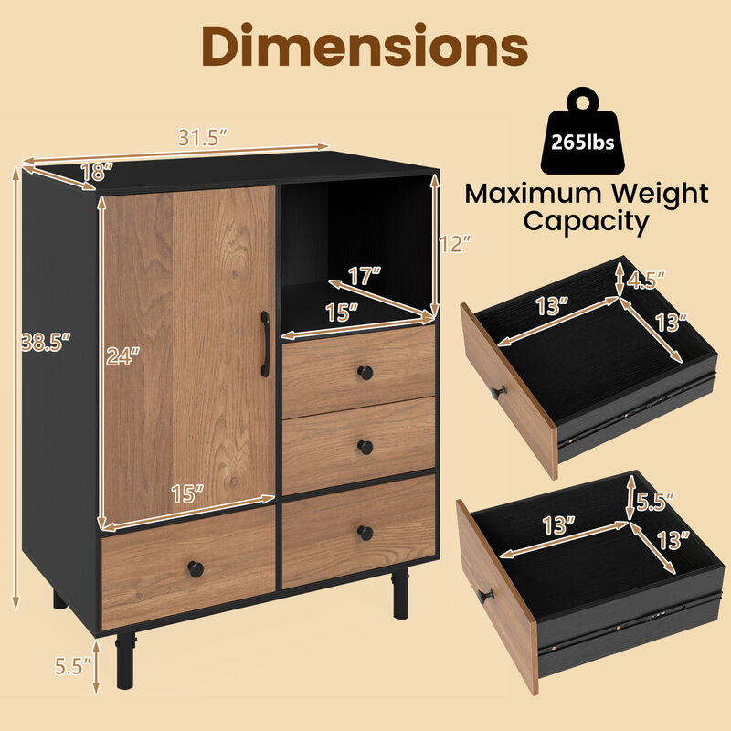 Mid-Century Storage Cabinet with 4 Drawers and Open Shelf Compartment image number 2