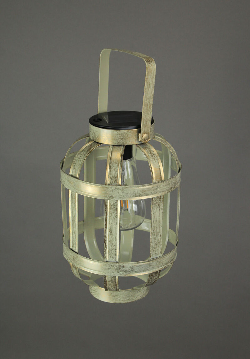 Metallic Gold Finish Industrial Style Solar Powered LED Hanging Lantern image number 1