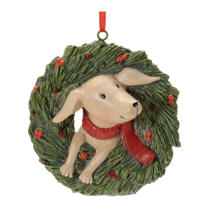 Animal-Themed Holiday Ornaments (Set of 4) – Playful Cat and Dog in Festive Pine Wreaths for Pet Lovers