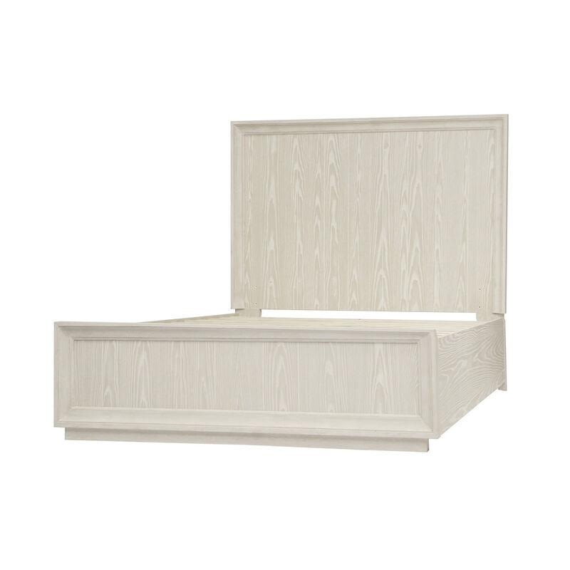 Maxi Queen Size Platform Bed, High Headboard, Wire Brushed Wood, Beige - Benzara