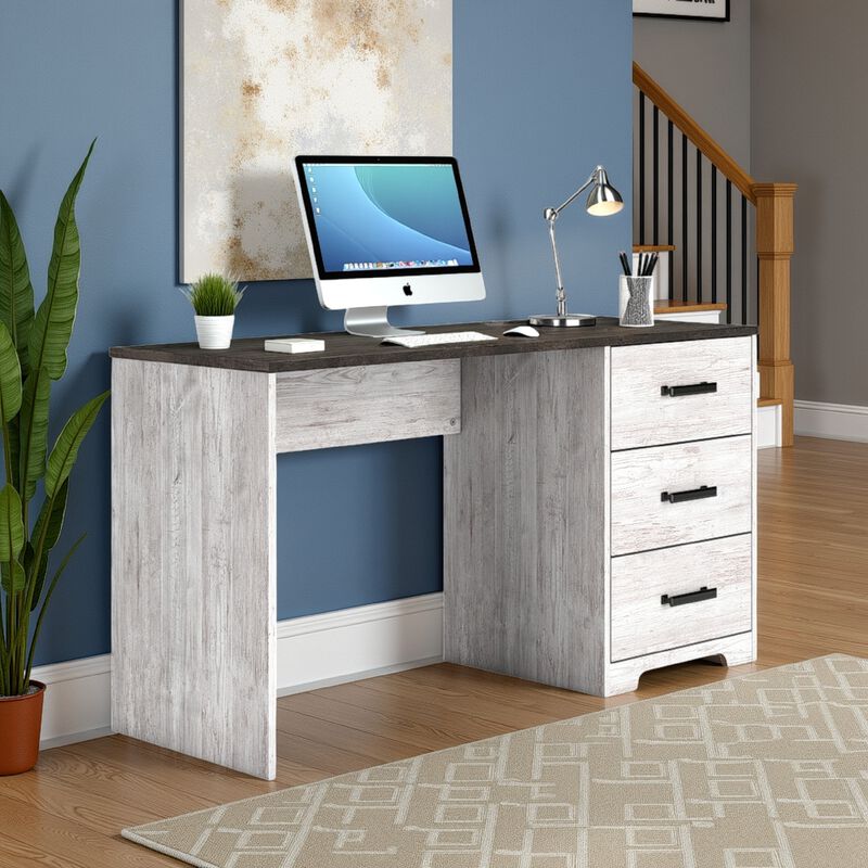 Shawn Home Office Desk, 54 Inch Rectangular Top w Side Drawers, Gray - Benzara