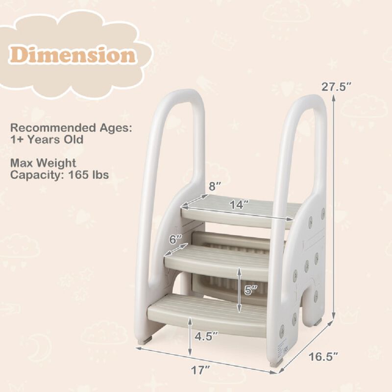3-Step Standing Stool for Kids with Handrails and Non-Slip Pedals image number 2