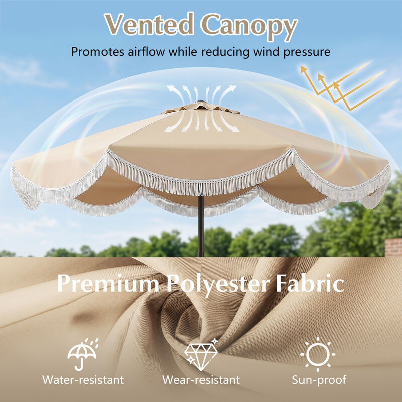 9 Feet Fringe Patio Umbrella Outdoor Tassel Umbrella with Tilt Function for Backyard Use image number 5