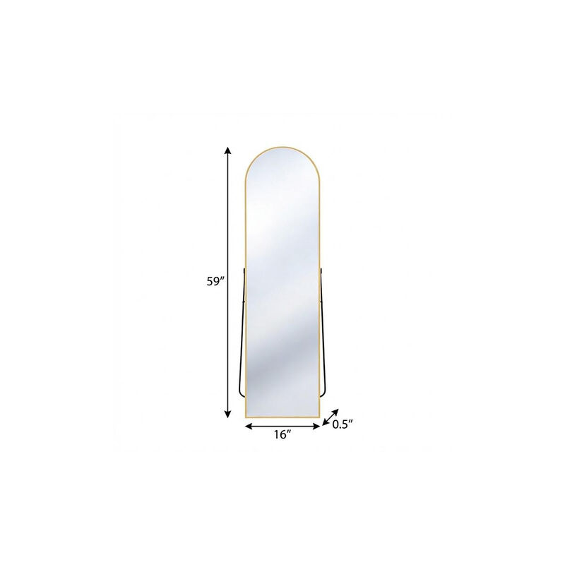 HomeRoots 59" Gold Aluminum Arch Freestanding And Wall Mounted Framed Full Length Mirror image number 2