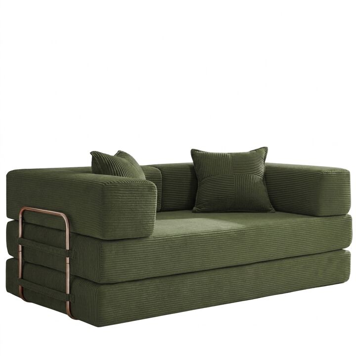 Vipbear 5-in-1 Convertible Sleeper Sofa Bed, Corduroy Boneless Couch with Fixed Frame, Living Room